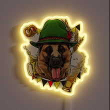 Load image into Gallery viewer, Vibrant German Shepherd in lederhosen celebrates Oktoberfest with colorful LED flair