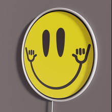 Load image into Gallery viewer, Hang Loose Smiley RGB neon sign, side view with lights off showing acrylic backing and LED tube