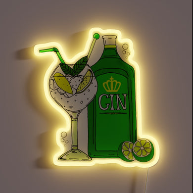 Neon gin clock cocktail glass illuminated bar pub decor sign
