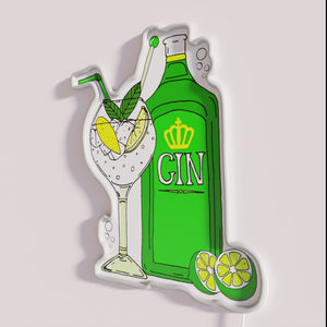 Eye-catching neon bar decor featuring Gin O'Clock cocktail glass design