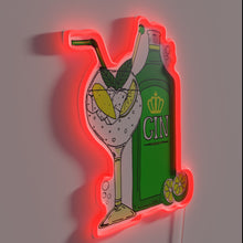 Load image into Gallery viewer, Gin enthusiast&#39;s delight: vibrant RGB neon Gin O&#39;Clock cocktail glass