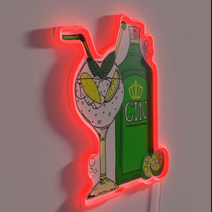 Gin enthusiast's delight: vibrant RGB neon Gin O'Clock cocktail glass