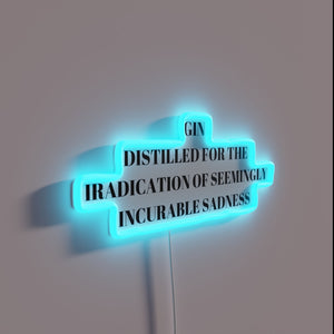Neon sign declaring Gin solves life's sorrows in vibrant color.