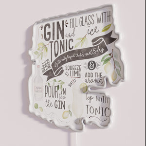 Vibrant Neon Gin and Tonic Watercolor Inspired Bar Decor Sign