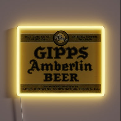 Vibrant amber-colored Gippsland Brewery Amberlin Beer illuminated LED neon sign.