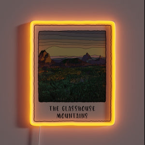 Radiant Glasshouse Mountains design illuminated in vibrant RGB color glow.