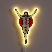 Load image into Gallery viewer, Neon sign of Glico Running Man with arms raised, glowing in yellow.