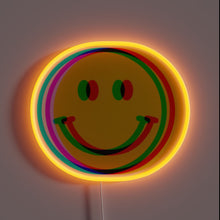 Load image into Gallery viewer, Glitch Smiley Face RGB neon sign, front view lit, printed on acrylic