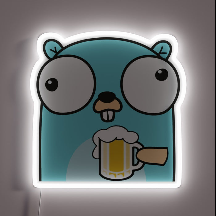 Neon Sign for Beer Loving Gophers and Developers Nighttime Ambiance