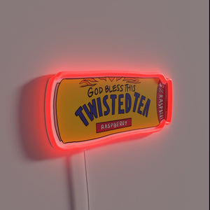 Neon 'God Bless This Tea' Sign with Vibrant Rainbow Color Effects