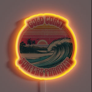 Retro inspired RGB neon sign features iconic surf print artwork.