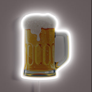 Vibrant RGB neon sign advertising golden amber beer and froth