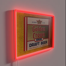 Load image into Gallery viewer, Glowing metallic sign featuring regal golden crown and beer logo