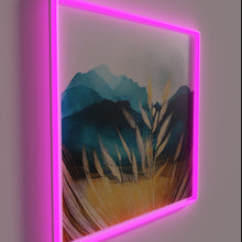 Load image into Gallery viewer, Vibrant Neon Sign Featuring Golden Wheat Fields and Teal Mountain Silhouettes