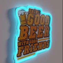 Load image into Gallery viewer, Neon sign with Good Beer and Friends colorful glowing letters.