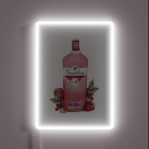 Glowing pink gin spirit neon sign in vibrant RGB hues.