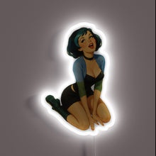 Load image into Gallery viewer, Goth Pinup Girl RGB neon sign, front view lit, printed on acrylic
