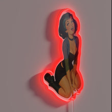 Load image into Gallery viewer, Goth Pinup Girl RGB neon sign, side view lit showing the depth of the acrylic sign