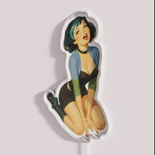 Load image into Gallery viewer, Goth Pinup Girl RGB neon sign, side view with lights off showing acrylic backing and LED tube