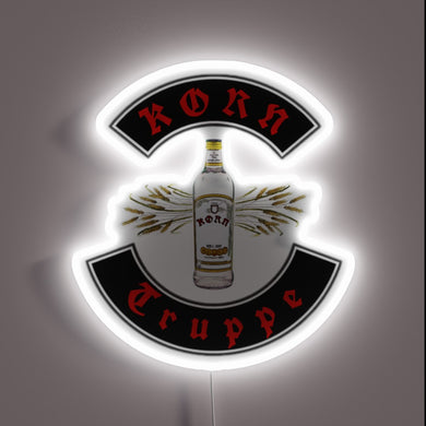 Neon light display with colorful RGB glow effect and grainy texture.