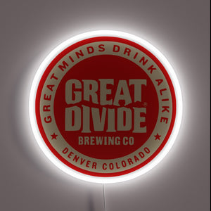 Great Divide Brewing Co. neon sign – bold red brewery logo wall art from Denver, Colorado for bars, pubs, or beer enthusiasts