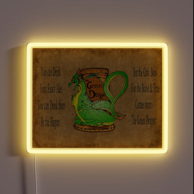 Vibrant green and red dragon neon light decorative room art.