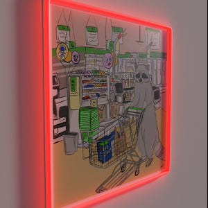 Grocery Shopping Essentials in Bold Colorful Neon Sign Letters