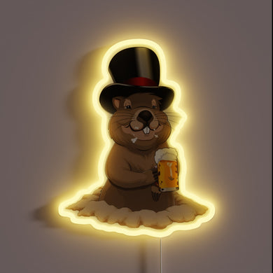 Vibrant Neon Sign Illuminates Passionate Enthusiasm for Groundhog Craft Beers