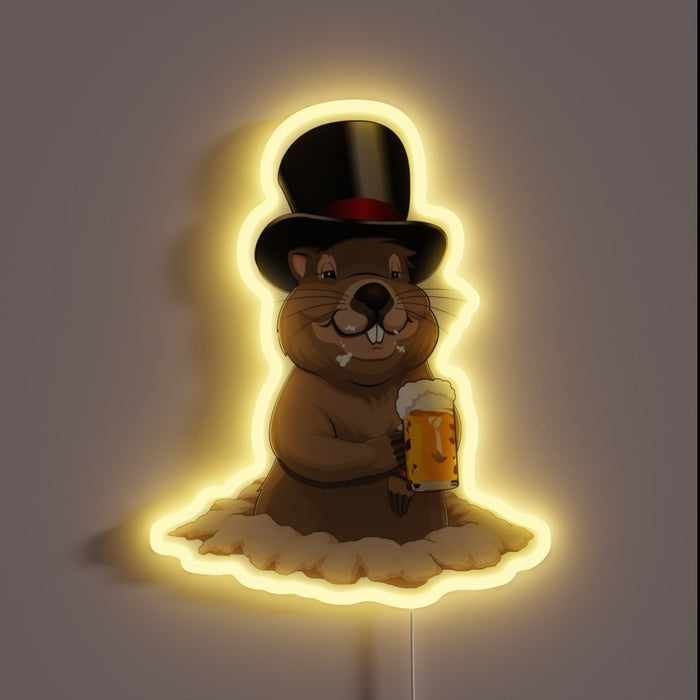 Vibrant Neon Sign Illuminates Passionate Enthusiasm for Groundhog Craft Beers