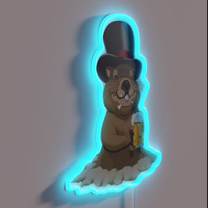 Vibrant 'Groundhog Day' themed beer neon bar decoration light sign.