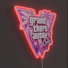 Load image into Gallery viewer, Gta 6 RGB neon sign, side view lit showing the depth of the acrylic sign