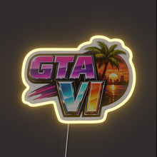 Load image into Gallery viewer, Gta Vi RGB neon sign, front view lit, printed on acrylic