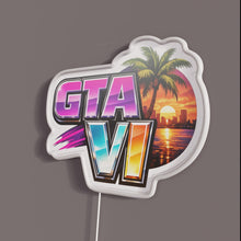 Load image into Gallery viewer, Gta Vi RGB neon sign, side view with lights off showing acrylic backing and LED tube