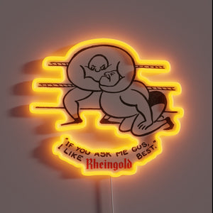 Vintage Rheingold Beer Retro Sign Featuring Colorful RGB Neon Accents.