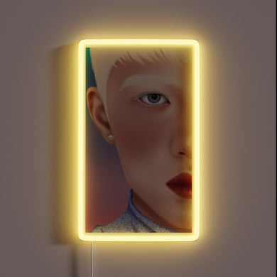 RGB Neon Sign with Man in Half Length Portrait