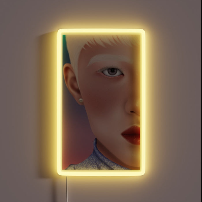 RGB Neon Sign with Man in Half Length Portrait