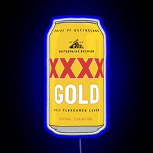 Load image into Gallery viewer, Hand drawn XXXX Gold can RGB neon sign blue