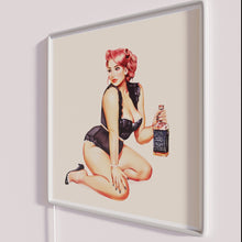 Load image into Gallery viewer, Retro inspired whiskey neon bar decor with curvy pin-up girl