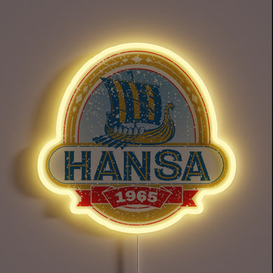 Vintage-style Hansa 1965 RGB neon sign with nostalgic glow ambiance.