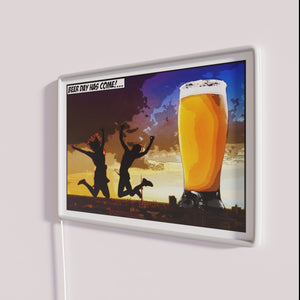 RGB Neon Beer Day Celebration Sign with Glowing Beer Bottle Design