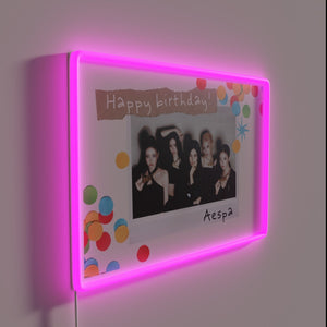 Colorful happy birthday sign with vibrant aespa RGB neon lights