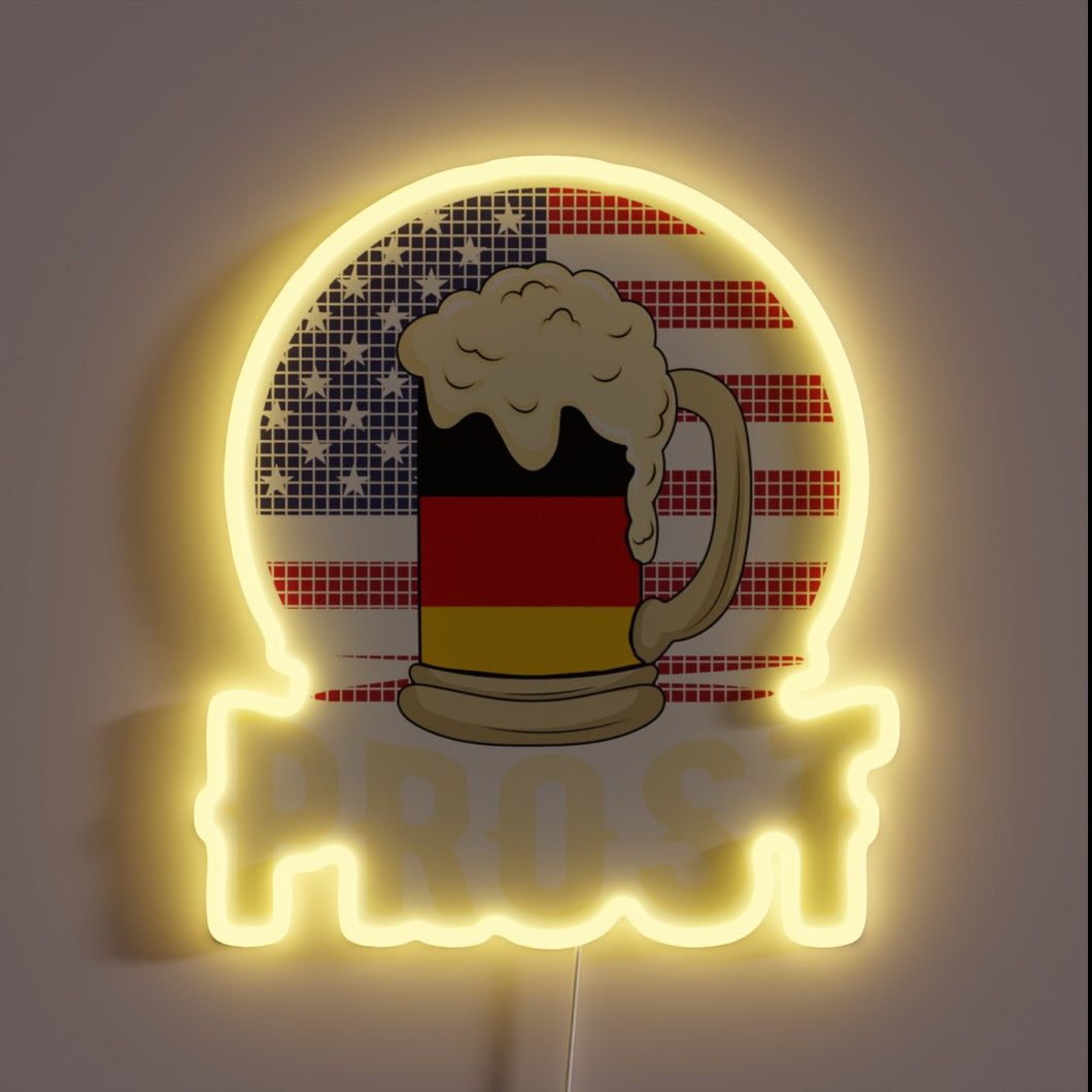 Vibrant Neon Sign Celebrating Classic American and German Oktoberfest Spirit Traditions