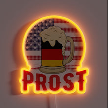 Load image into Gallery viewer, Glowing neon beer garden decoration with festive USA Germany pride