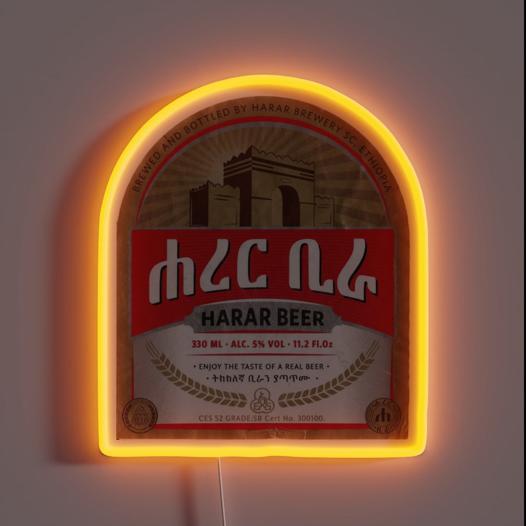 Vibrant Ethiopian beer branding in bright neon RGB colors