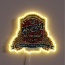 Load image into Gallery viewer, Harrow&#39;s Supreme Lager Beer Bar Decor with Vibrant Neon RGB Lighting