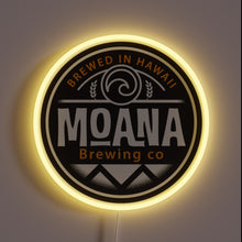 Load image into Gallery viewer, Customneon sign for Moana Brewing Co, featuring a circular design with &#39;Brewed in Hawaii&#39; text