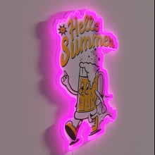 Load image into Gallery viewer, Vibrant hello summer neon sign with colorful rgb LED accents.