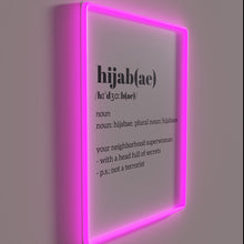 Load image into Gallery viewer, Hijab empowerment symbol shining in bold RGB neon light