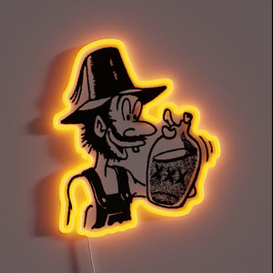 Neon lit rustic country character portrait in vibrant colors glow.