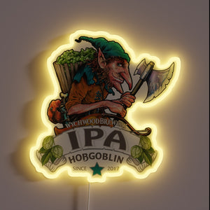 RGB neon sign featuring iconic Hobgoblin IPA brewery logo design.